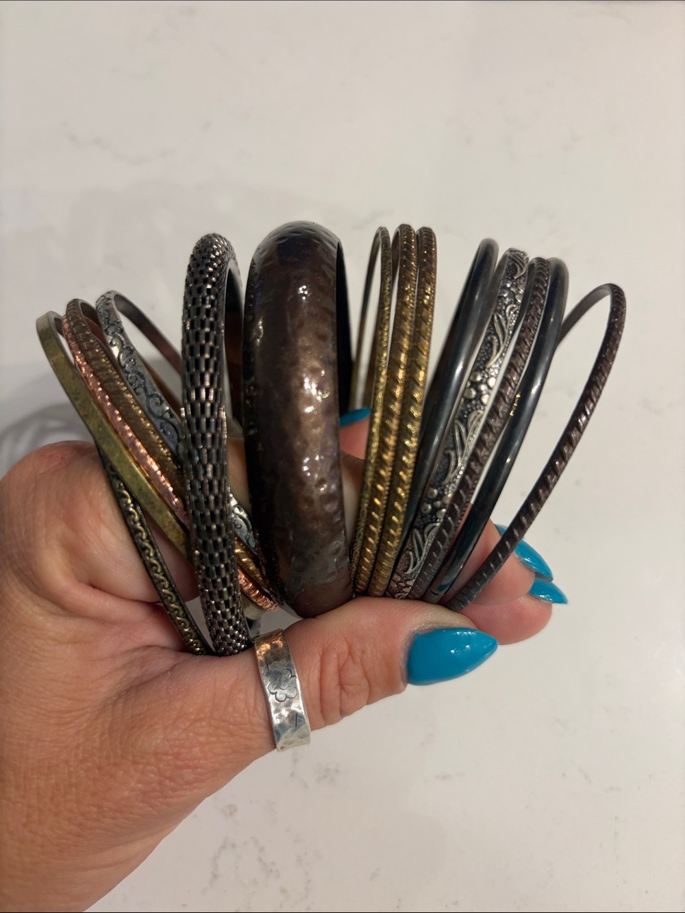 Vintage Mixed Metal and Black Bangle Bracelet Set of 15